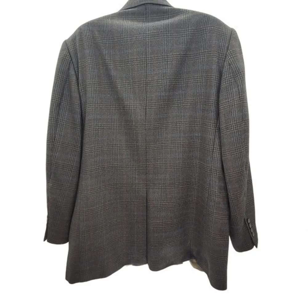 Men's Oscar De La Renta Gray Lambs wool Plaid Three Button Vintage Blazer Jacket